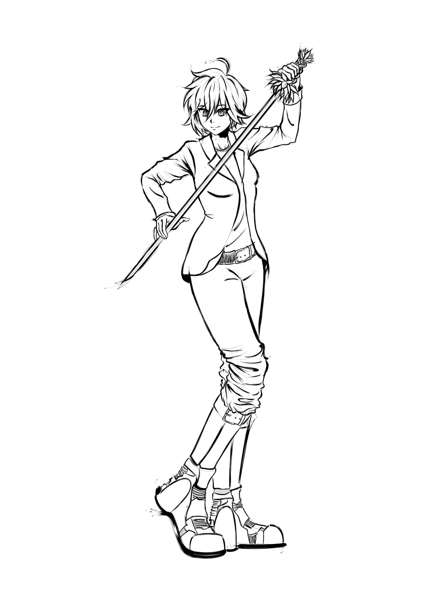 violet anime girl line art calligraphy